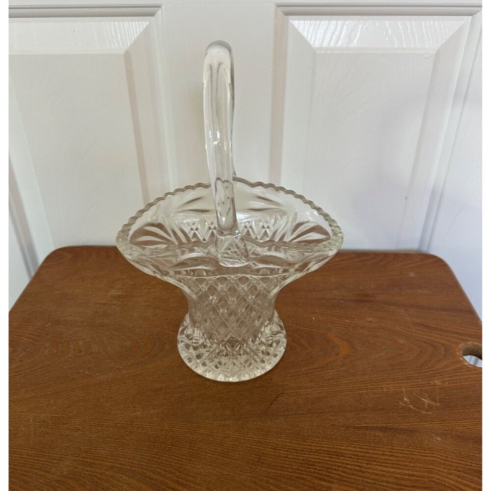 Princess House Vintage Clear Cut Heavy Glass Decorative Basket Vase 10 inch Tall